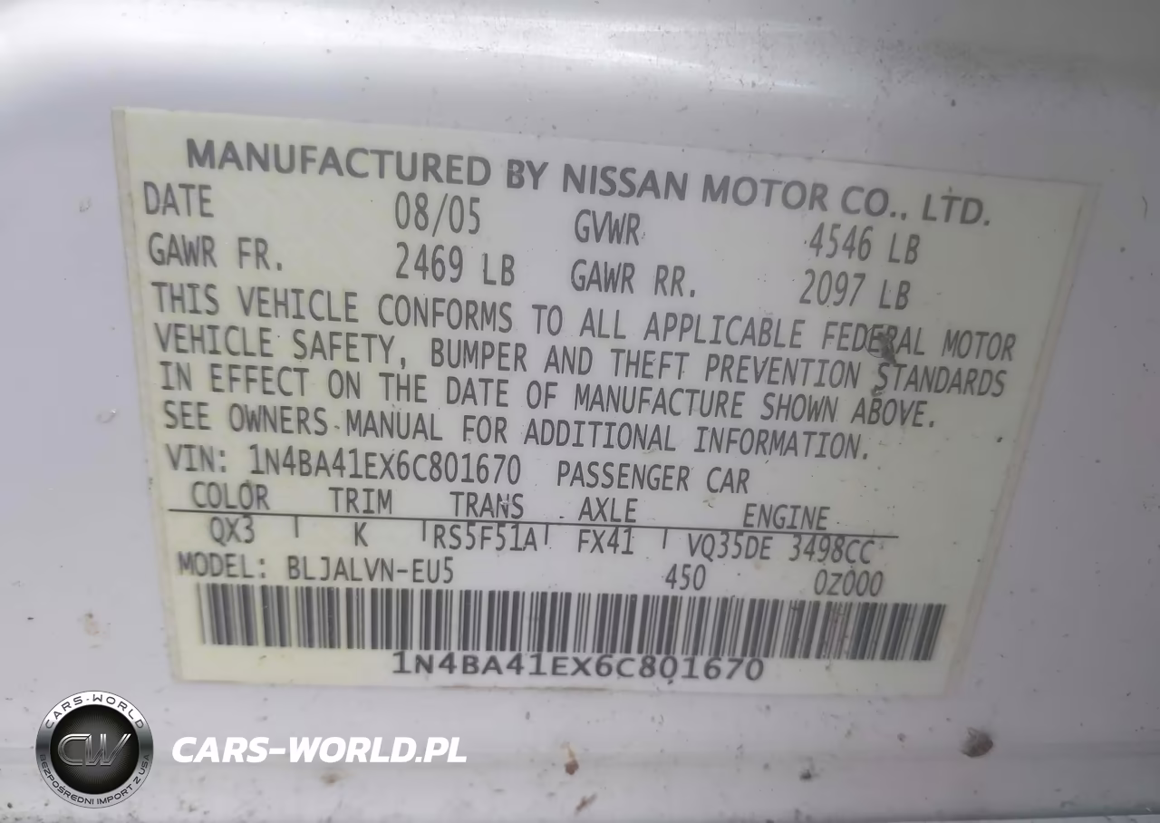 2006 Nissan Maxima 3.5 Se VIN:1N4BA41EX6C801670 - 9