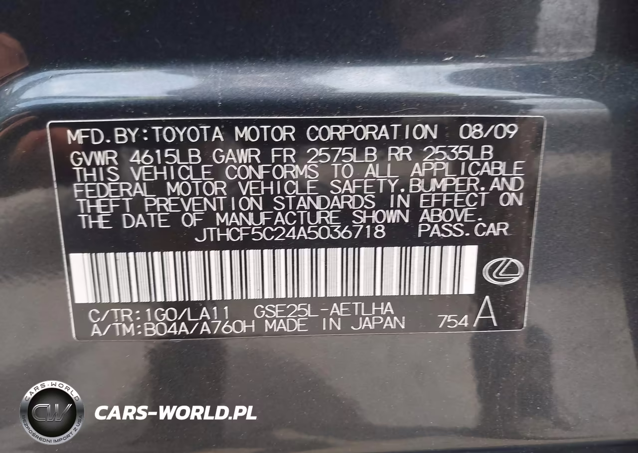 LEXUS IS 250 VIN:JTHCF5C24A5036718 - 9