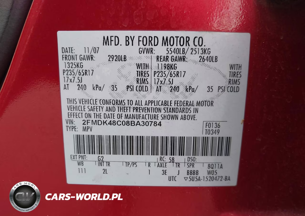 2008 Ford Edge Sel VIN:2FMDK48C08BA30784 - 9