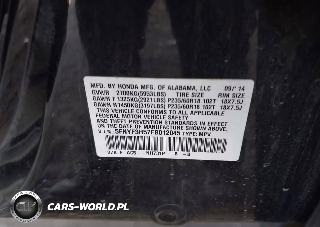 2015 Honda Pilot Ex-L VIN:5FNYF3H57FB012045 - 9