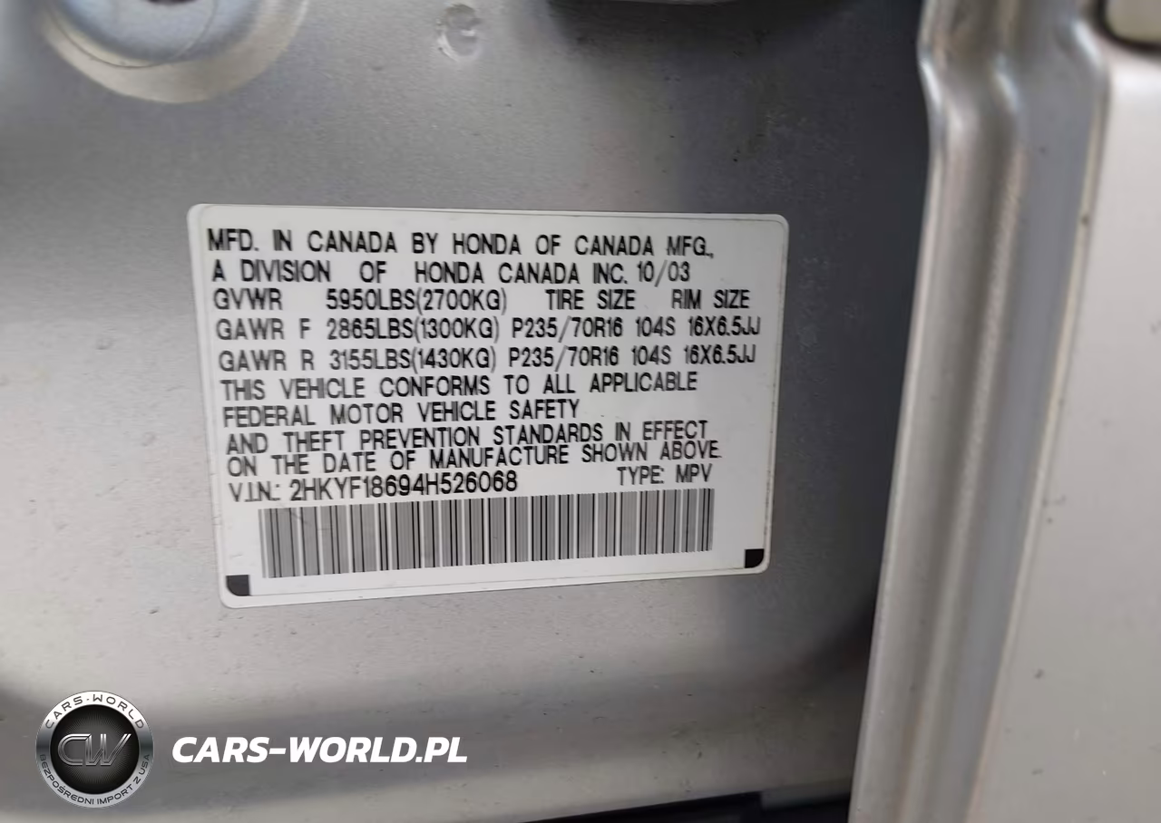 2004 Honda Pilot Ex-L VIN:2HKYF18694H526068 - 9