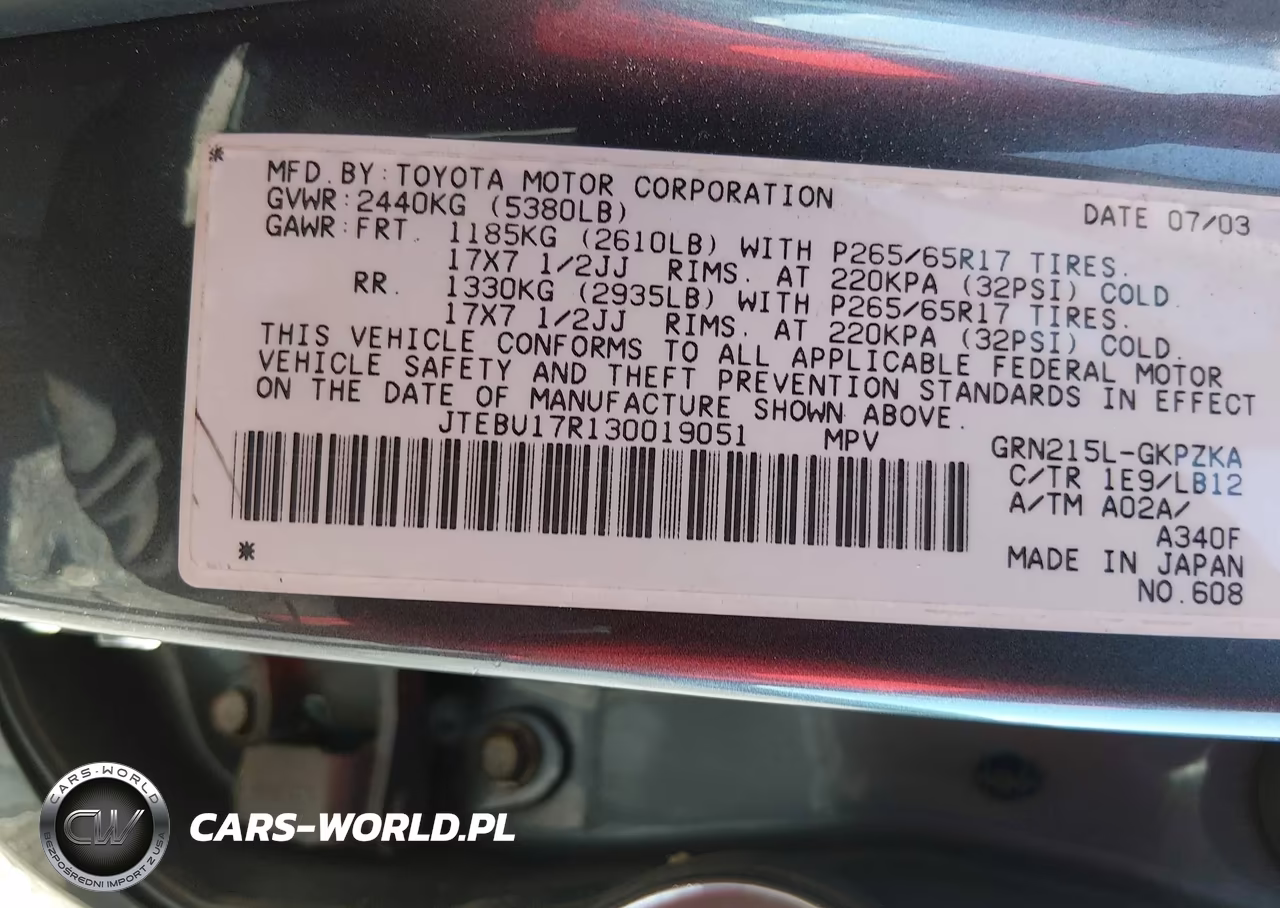 2003 Toyota 4Runner Limited V6 VIN:JTEBU17R130019051 - 9