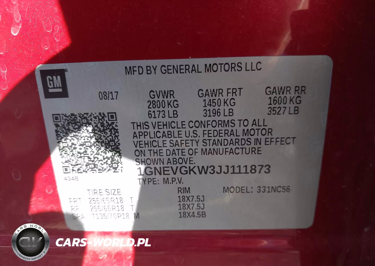2018 Chevrolet Traverse 1Lt VIN:1GNEVGKW3JJ111873 - 9