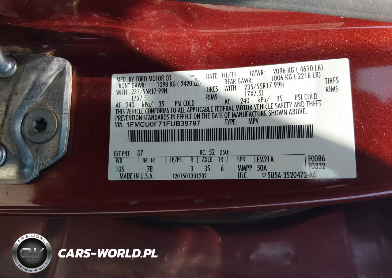 2015 Ford Escape S VIN:1FMCU0F71FUB39797 - 9
