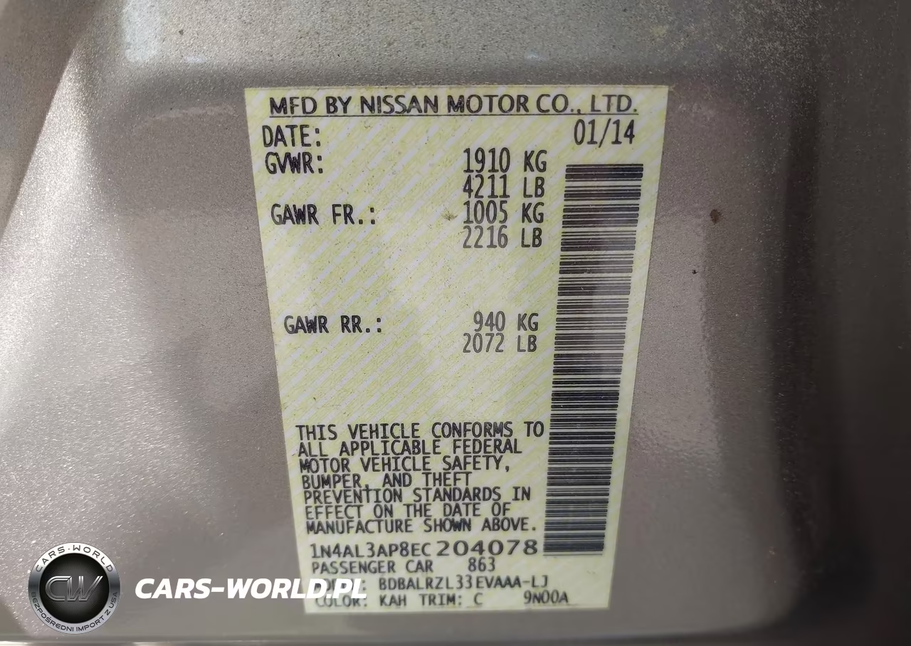 2014 Nissan Altima 2.5 S VIN:1N4AL3AP8EC204078 - 9