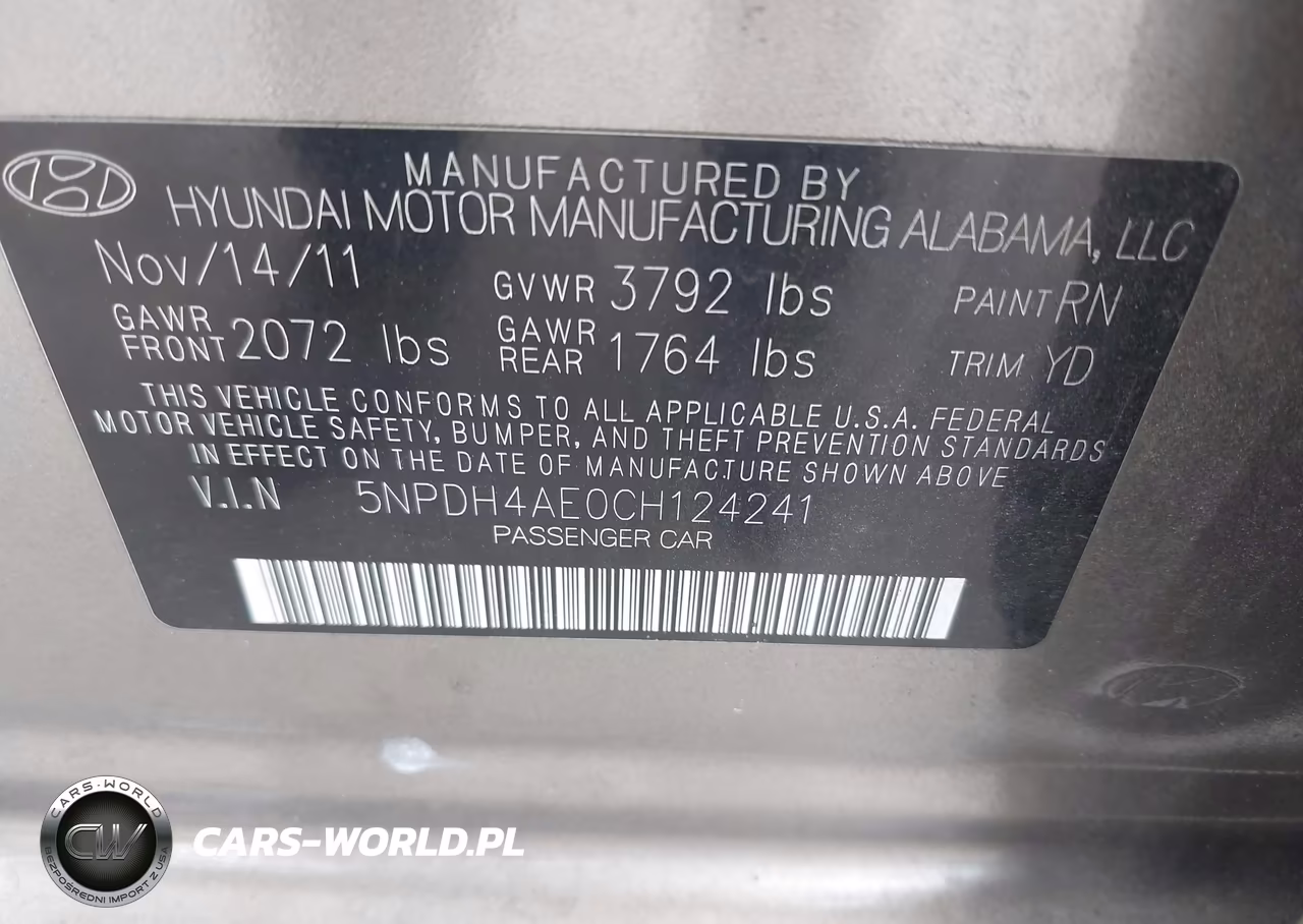 2012 Hyundai Elantra Gls VIN:5NPDH4AE0CH124241 - 9