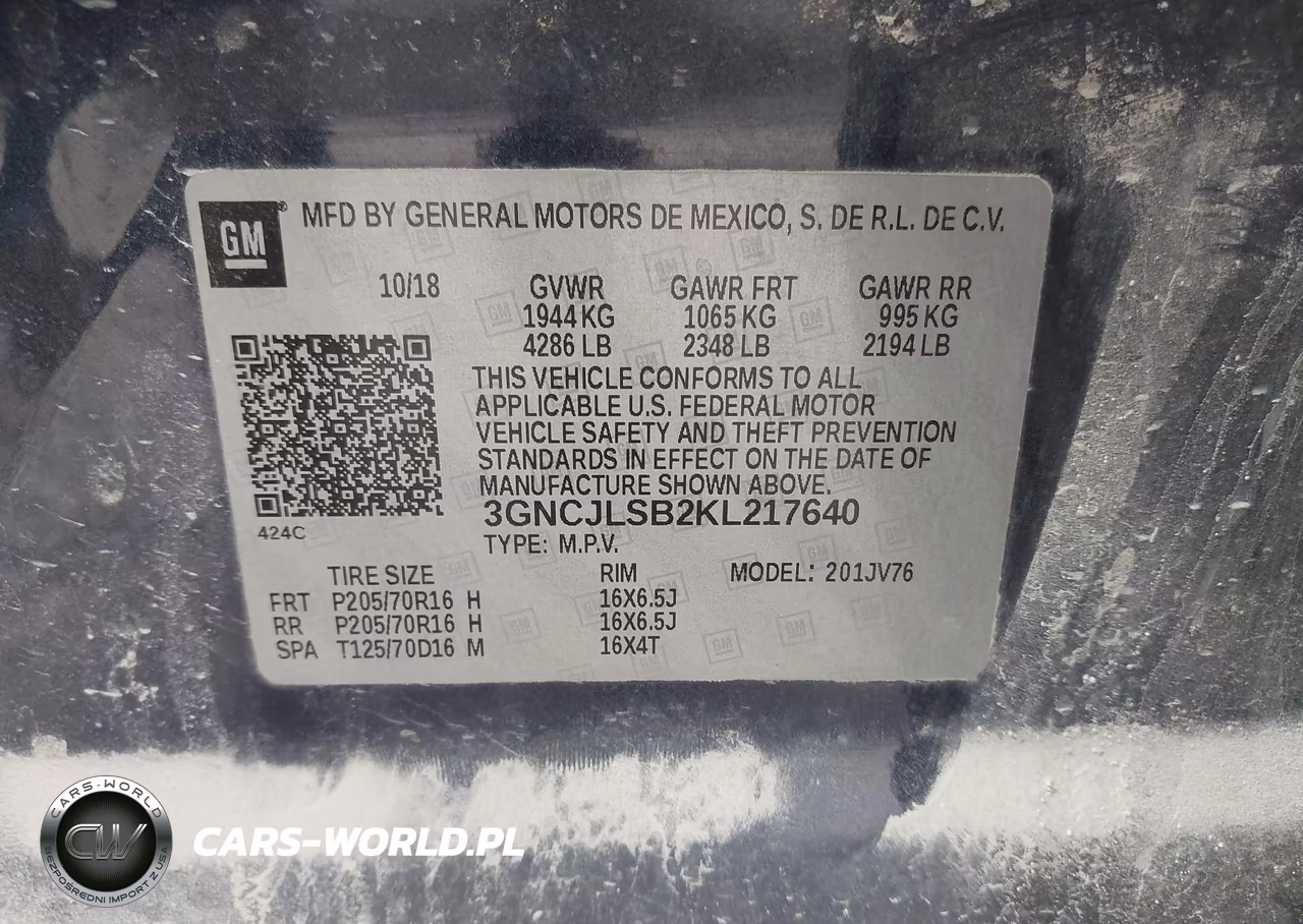 2019 Chevrolet Trax Lt VIN:3GNCJLSB2KL217640 - 9