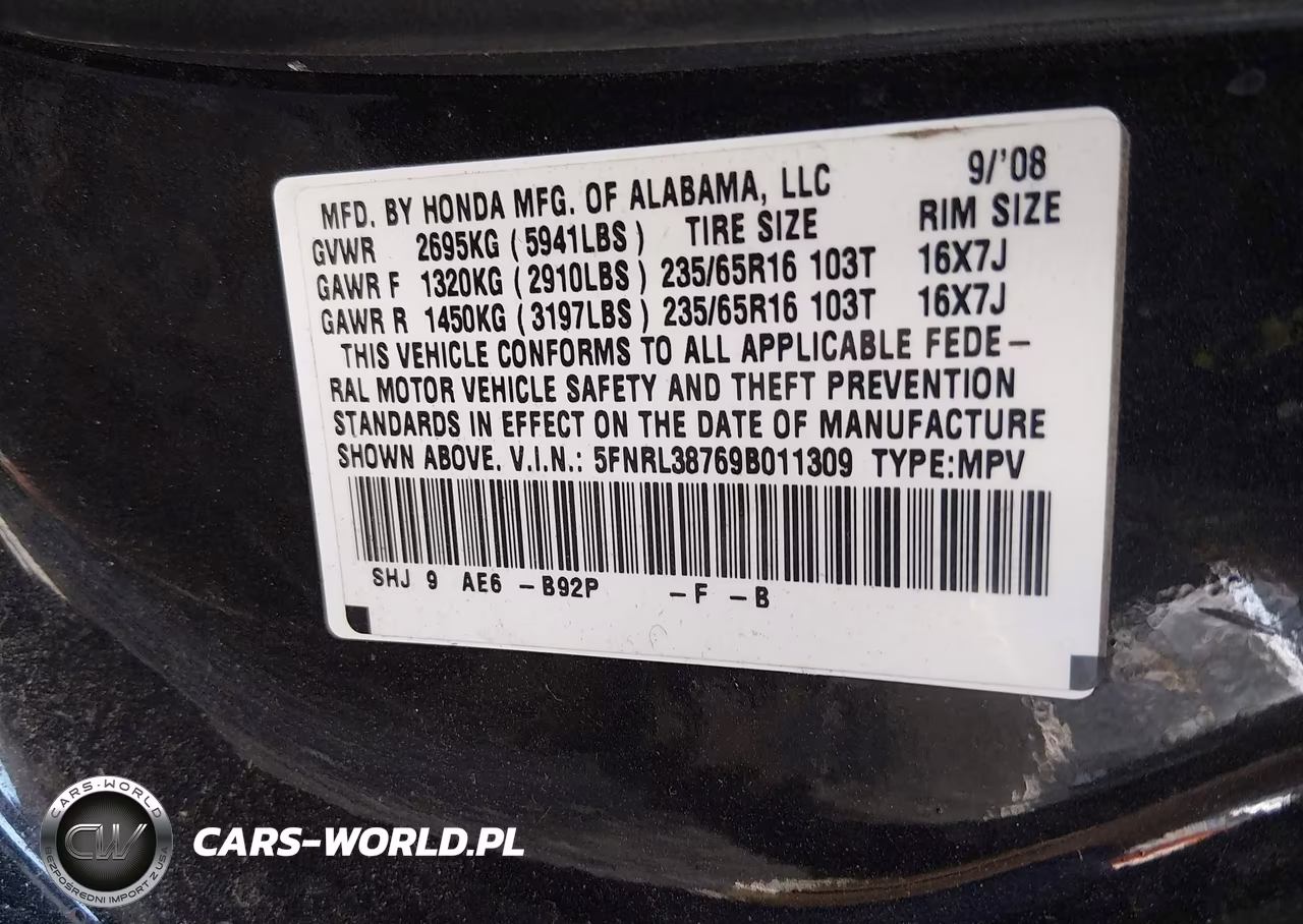 2009 Honda Odyssey Ex-L VIN:5FNRL38769B011309 - 9