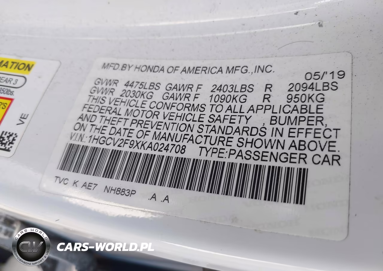 2019 Honda Accord Touring 2.0T VIN:1HGCV2F9XKA024708 - 9