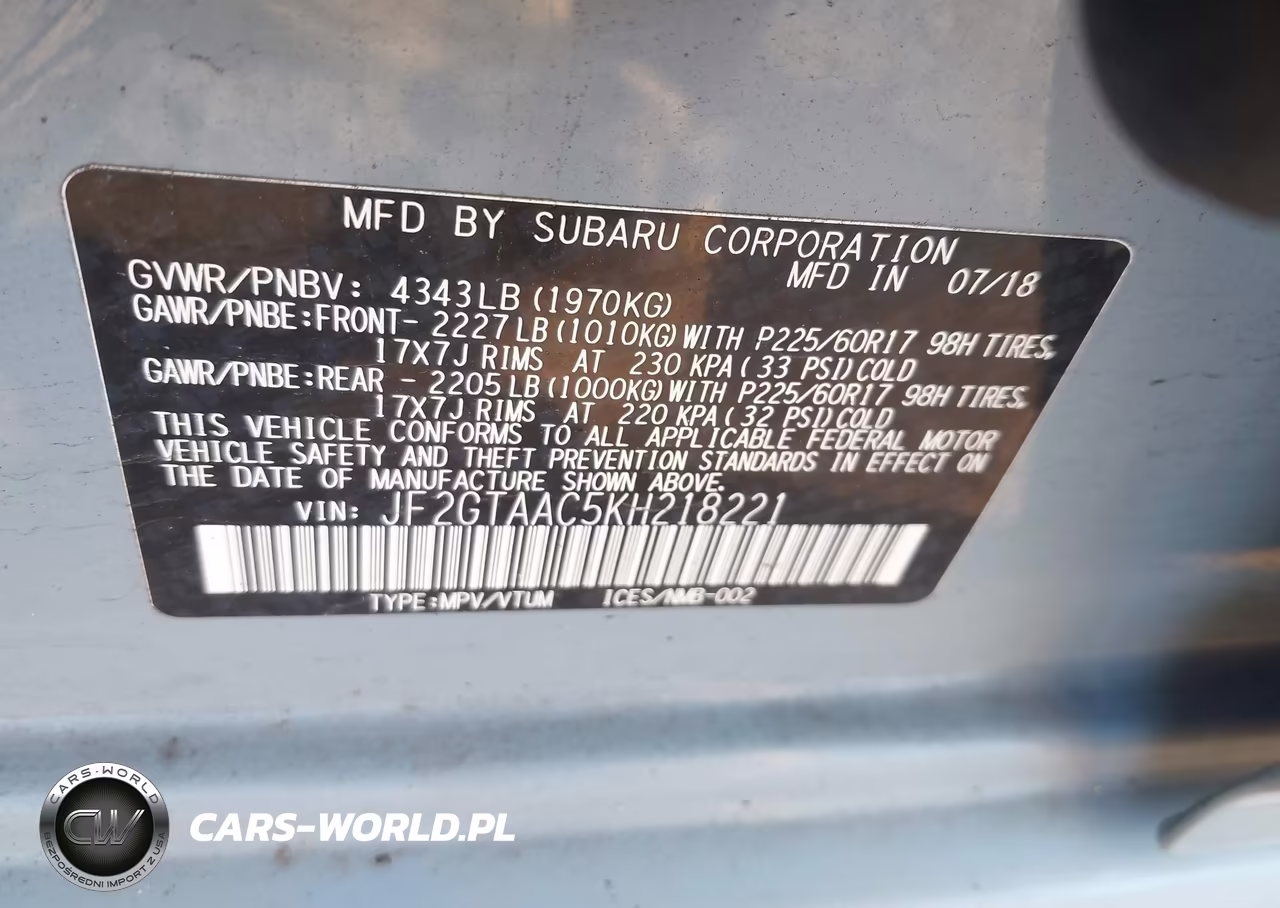 2019 Subaru Crosstrek 2.0I VIN:JF2GTAAC5KH218221 - 9