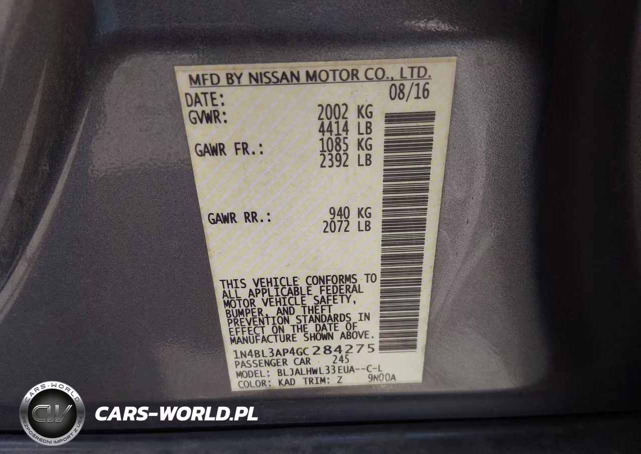 2016 Nissan Altima 3.5 Sr VIN:1N4BL3AP4GC284275 - 9