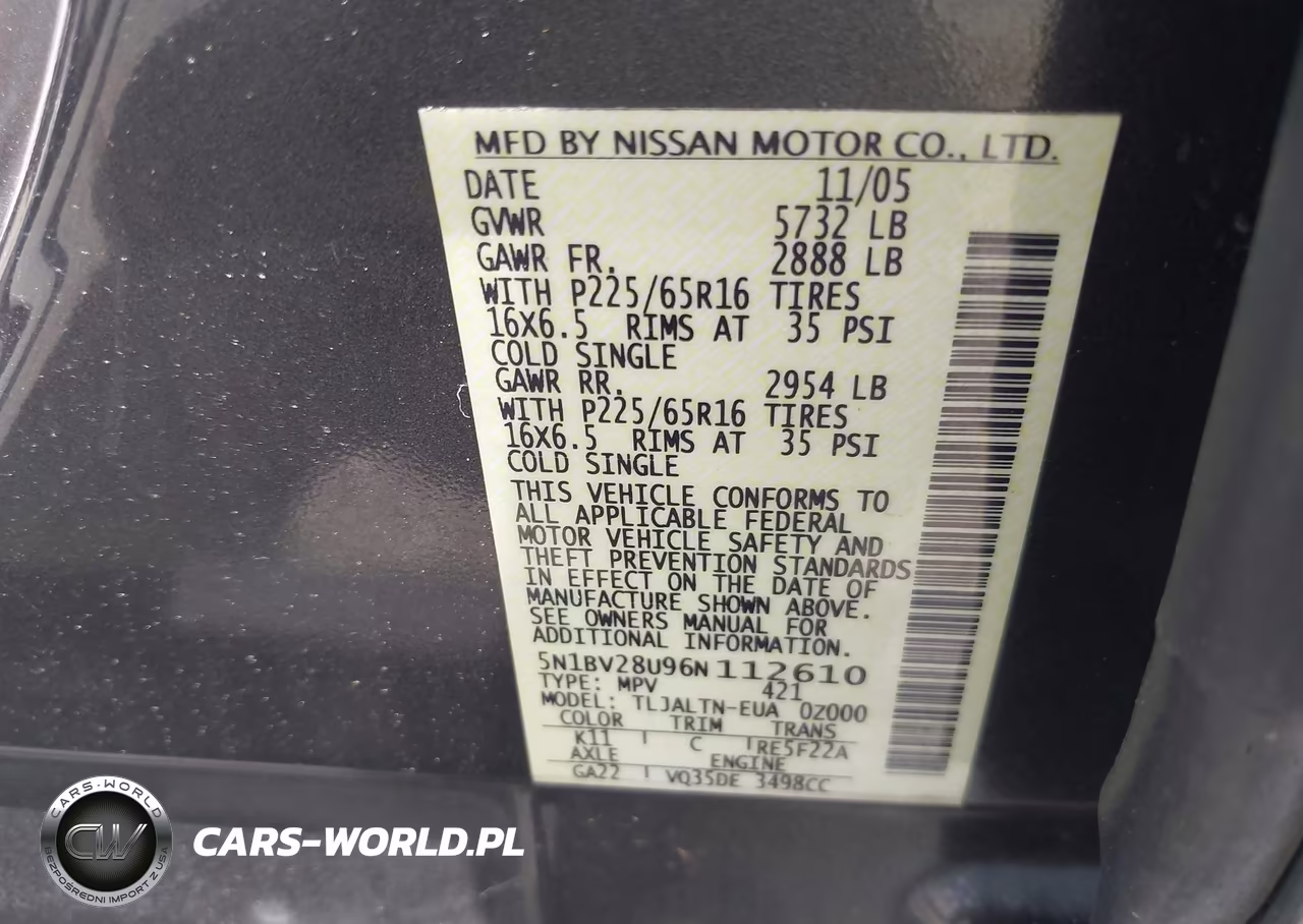 2006 Nissan Quest 3.5 Sl VIN:5N1BV28U96N112610 - 9