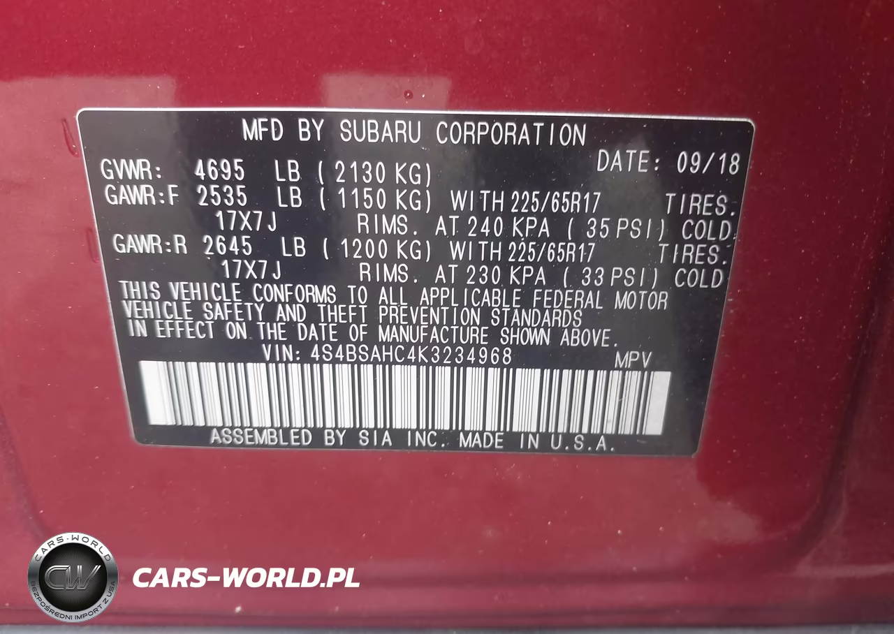 2019 Subaru Outback 2.5I Premium VIN:4S4BSAHC4K3234968 - 9