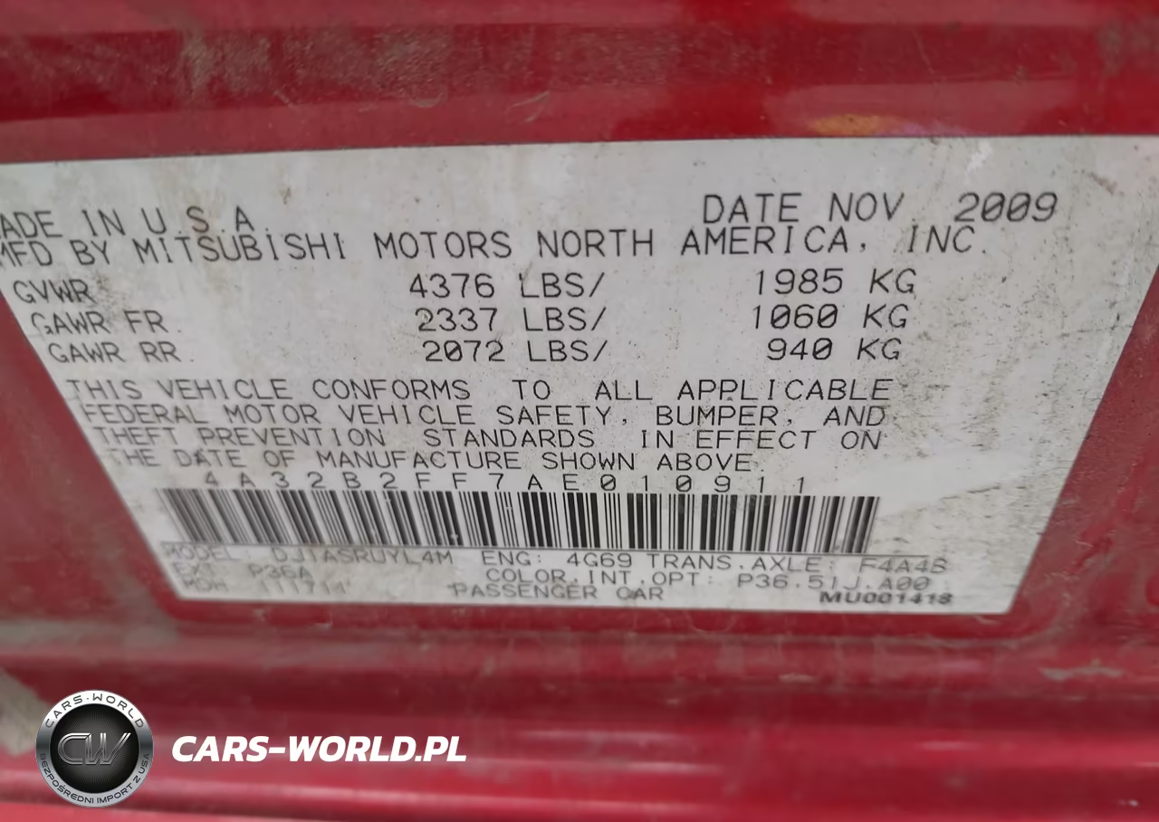 2010 Mitsubishi Galant Fe VIN:4A32B2FF7AE010911 - 9