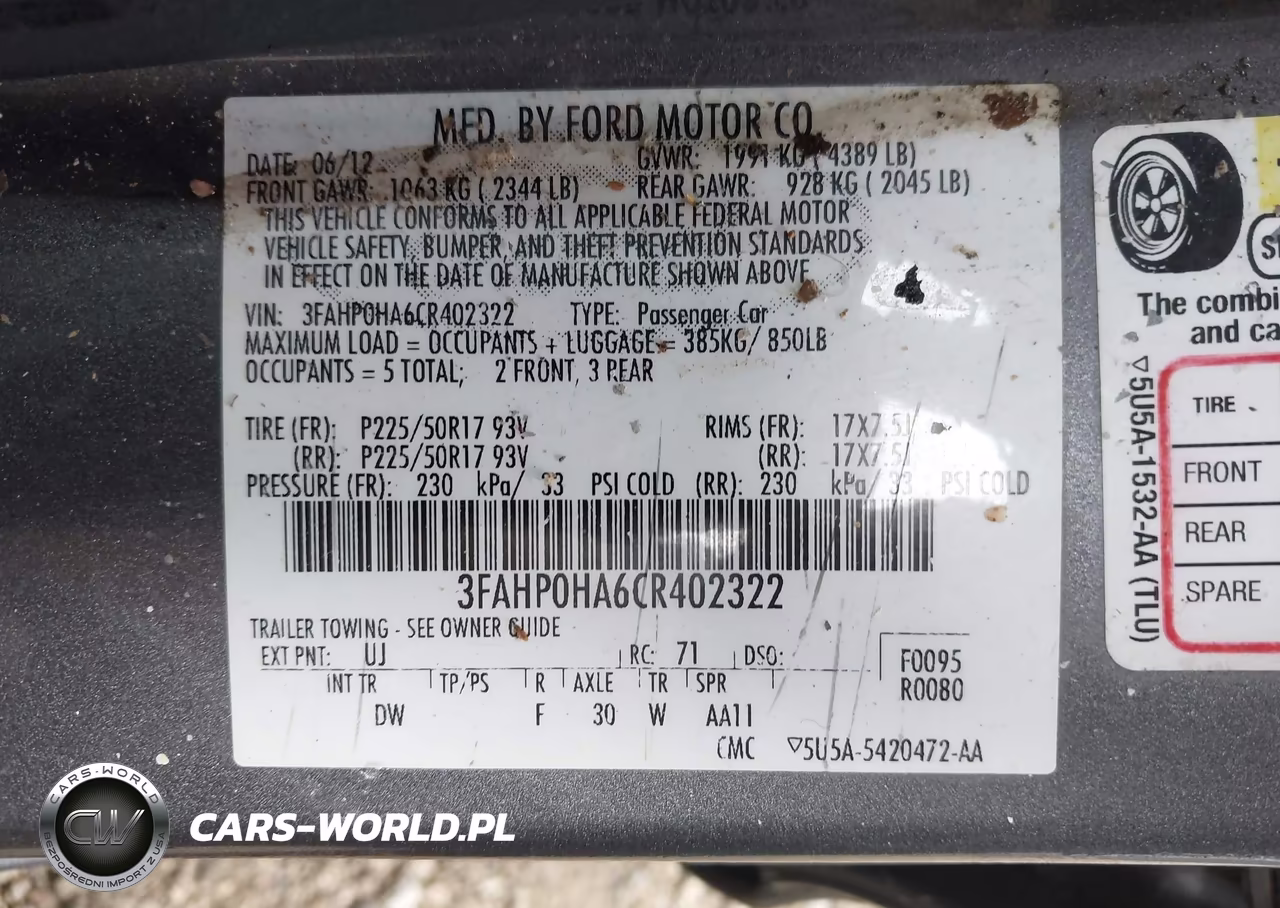 2012 Ford Fusion Se VIN:3FAHP0HA6CR402322 - 9