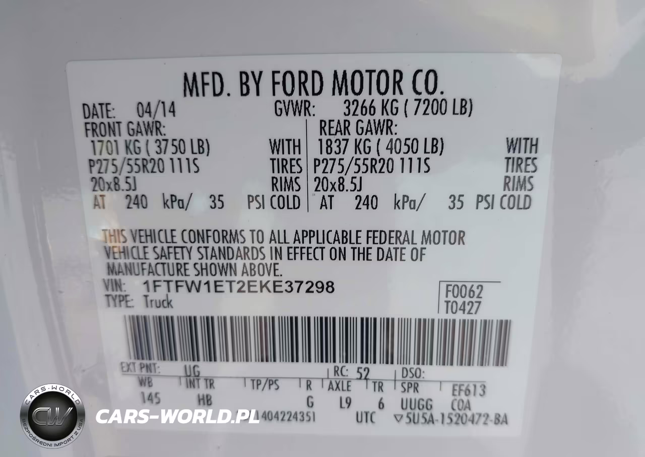 2014 Ford F-150 Lariat VIN:1FTFW1ET2EKE37298 - 9