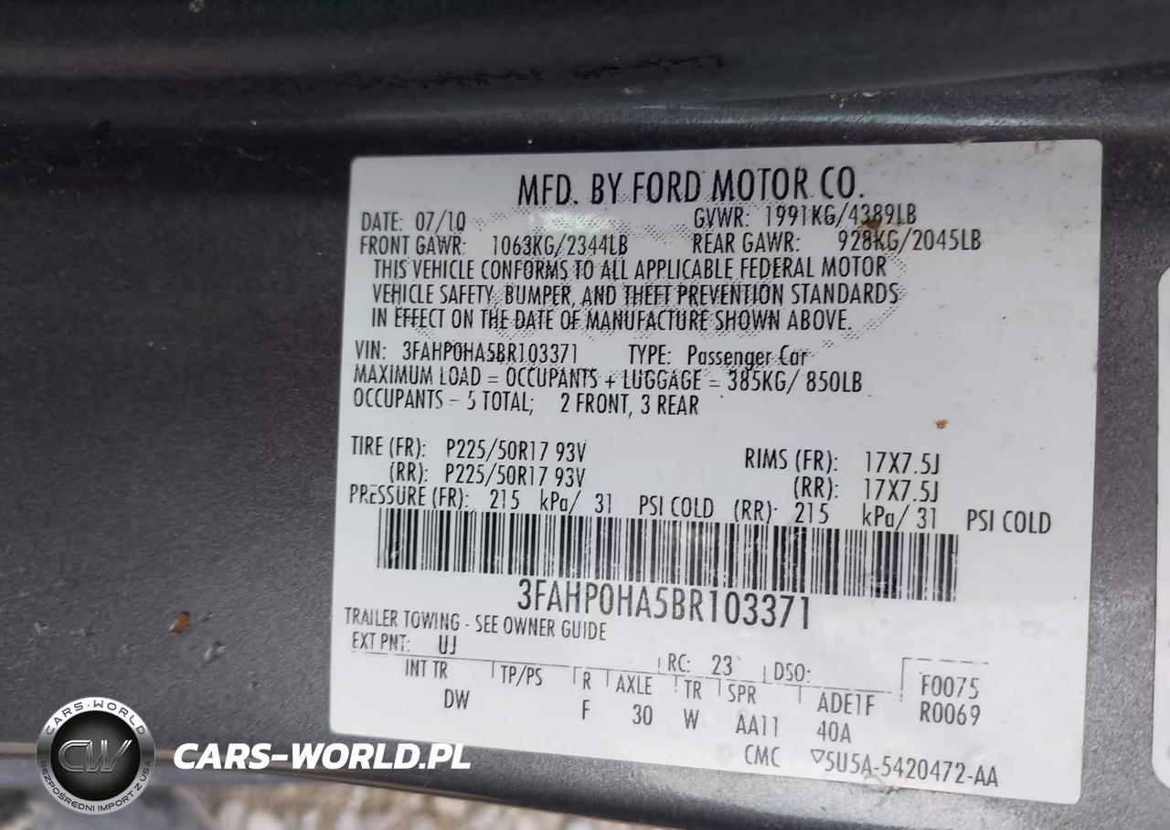 2011 Ford Fusion Se VIN:3FAHP0HA5BR103371 - 9