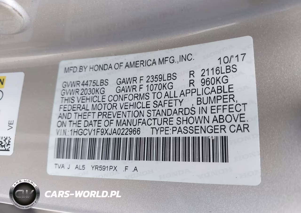 2018 Honda Accord Touring VIN:1HGCV1F9XJA022966 - 9