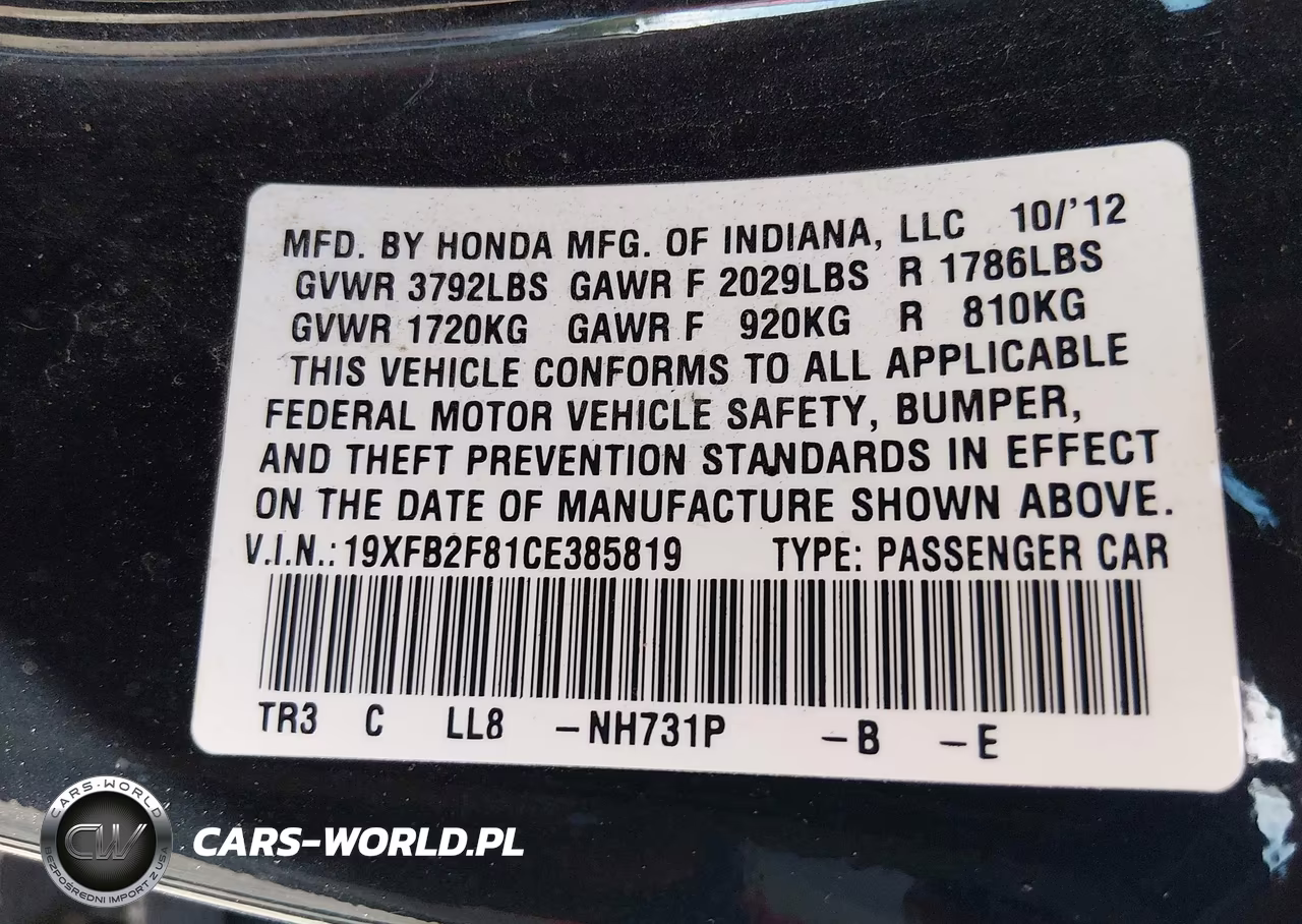 2012 Honda Civic Ex VIN:19XFB2F81CE385819 - 9
