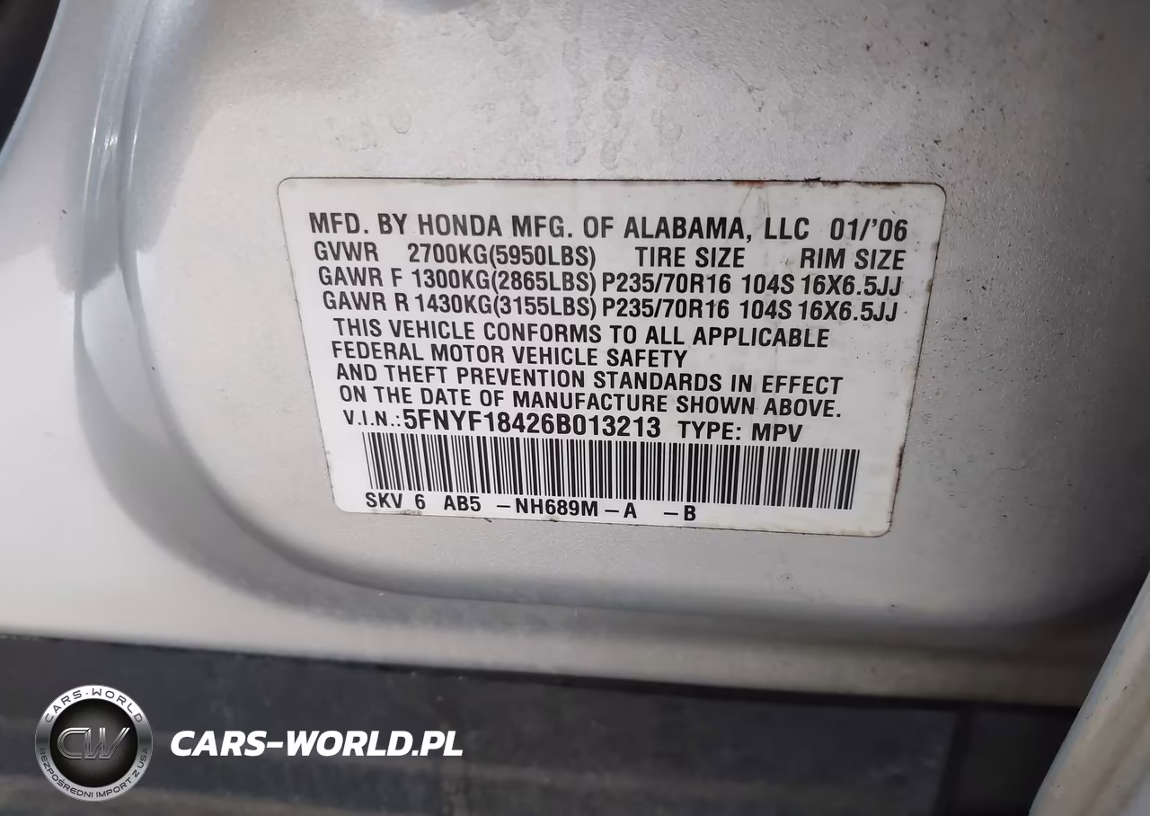 2006 Honda Pilot Ex VIN:5FNYF18426B013213 - 9