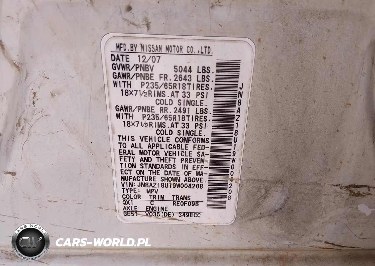 2009 Nissan Murano Sl VIN:JN8AZ18U19W004208 - 9