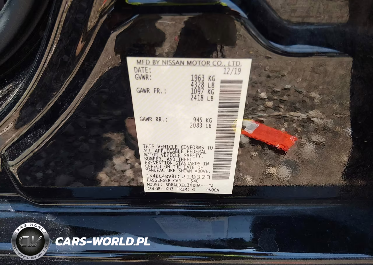 2020 Nissan Altima S Fwd VIN:1N4BL4BV8LC210323 - 9