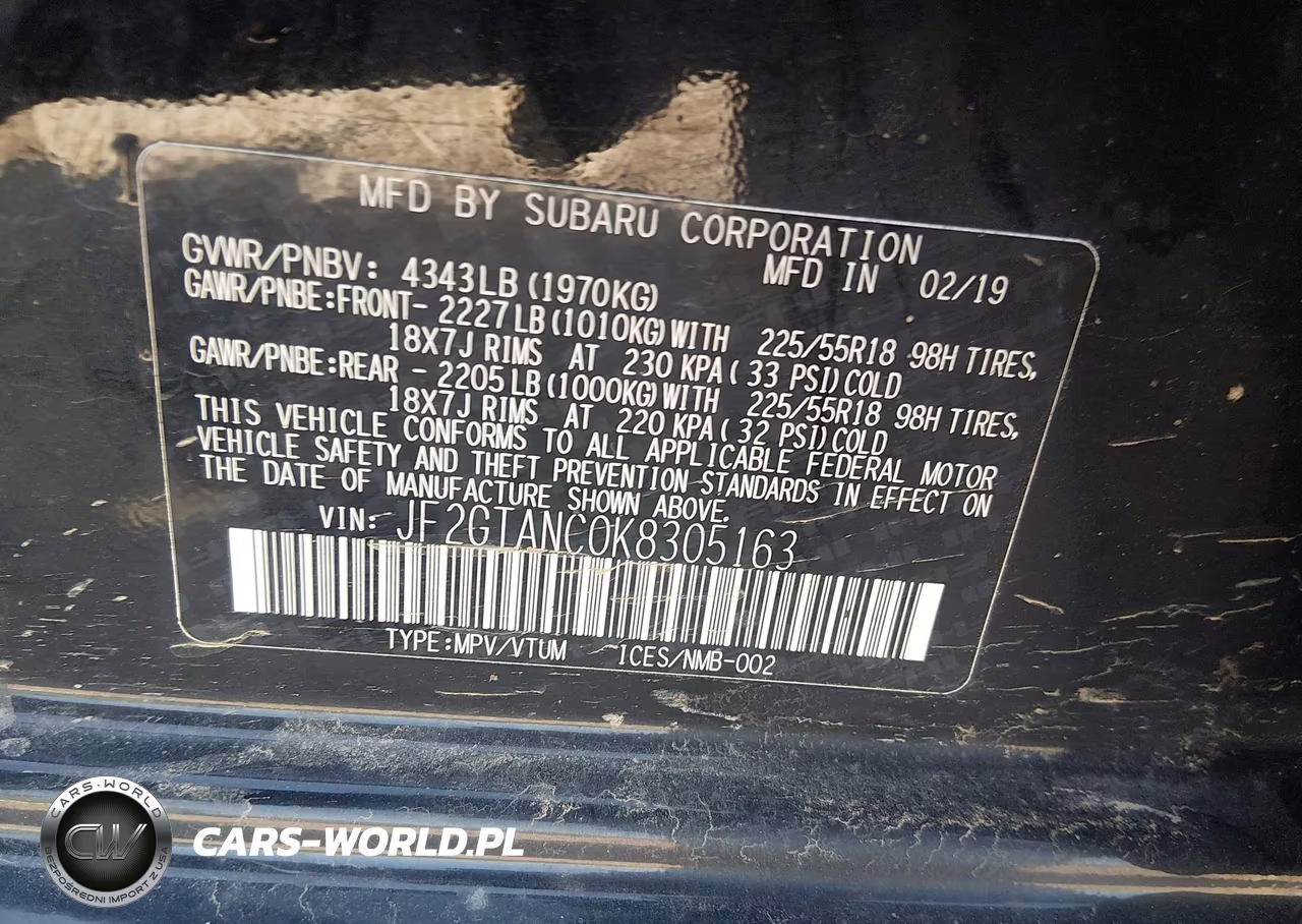 2019 Subaru Crosstrek 2.0I Limited VIN:JF2GTANC0K8305163 - 9