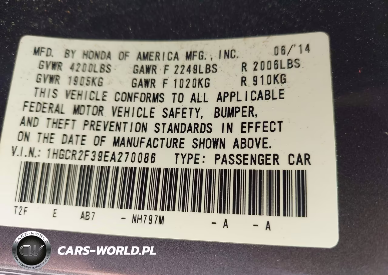 2014 Honda Accord Lx VIN:1HGCR2F39EA270086 - 9