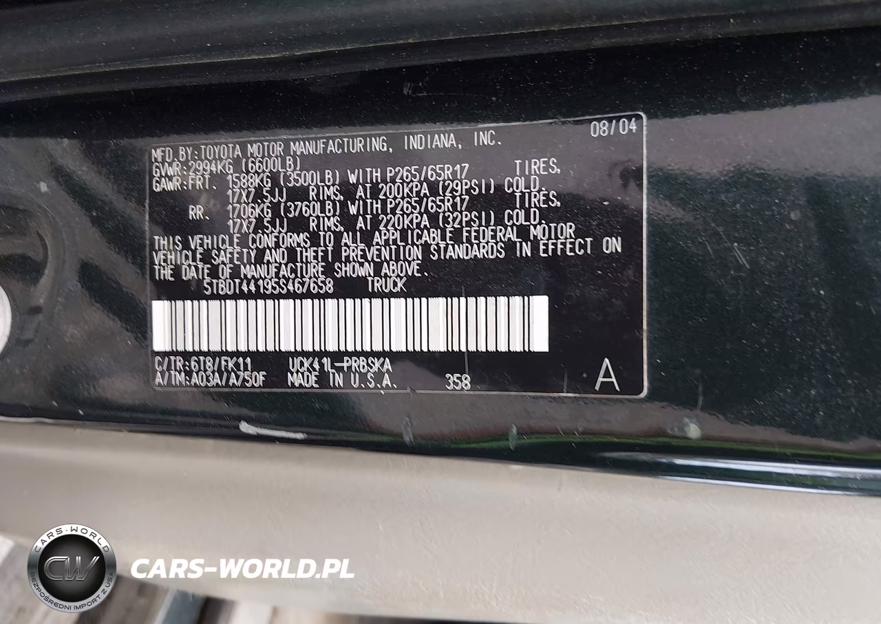 2005 Toyota Tundra Sr5 V8 VIN:5TBDT44195S467658 - 9