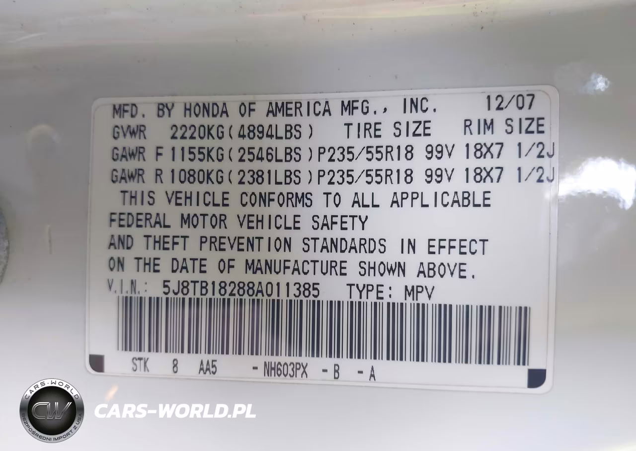 2008 Acura Rdx VIN:5J8TB18288A011385 - 9