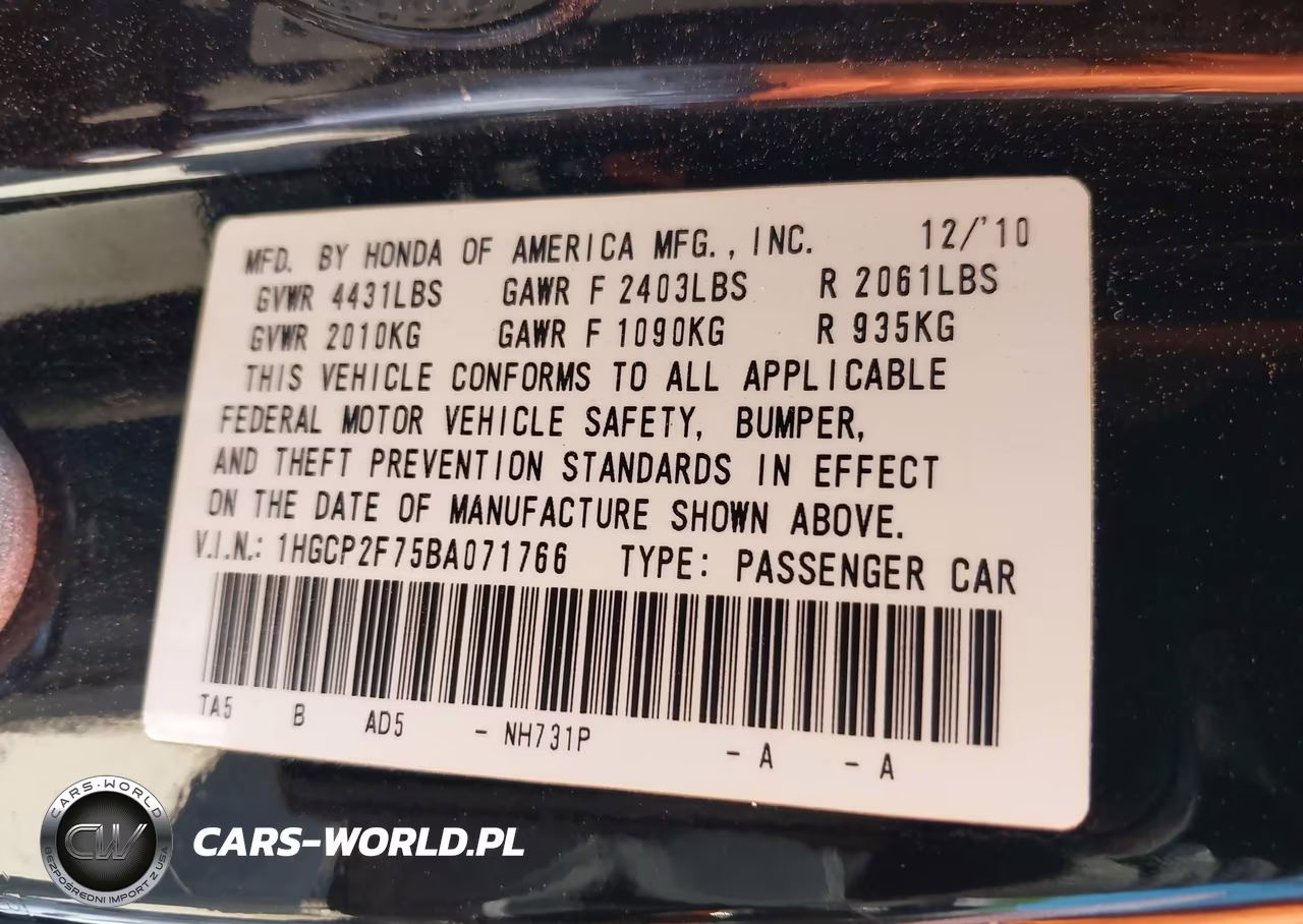 2011 Honda Accord 2.4 Ex VIN:1HGCP2F75BA071766 - 9