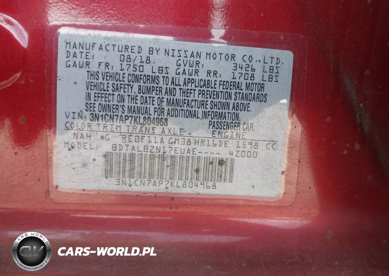 2019 Nissan Versa 1.6 Sv VIN:3N1CN7AP7KL804968 - 9