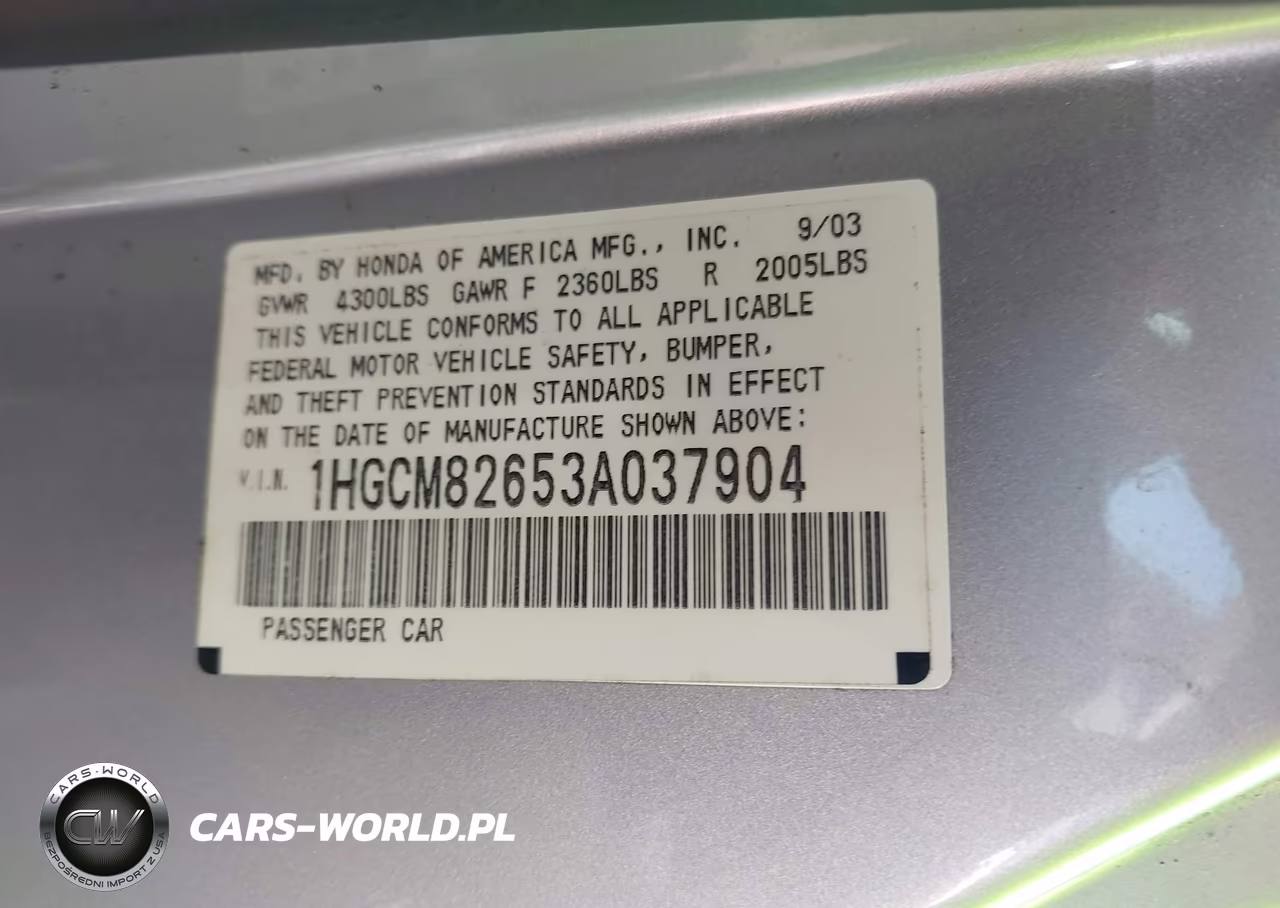 2003 Honda Accord Cpe Ex VIN:1HGCM82653A037904 - 9