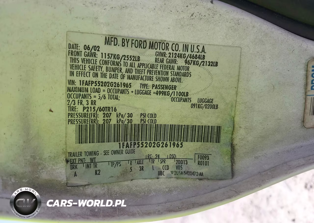 2002 Ford Taurus Ses Standard VIN:1FAFP55202G261965 - 9