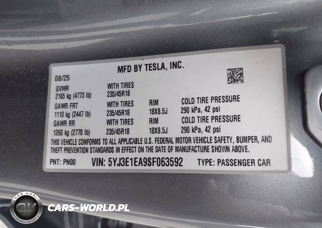 2025 Tesla Model 3 Long Range Rear-Wheel Drive-Standard Rear-Wheel Drive VIN:5YJ3E1EA9SF063592 - 9