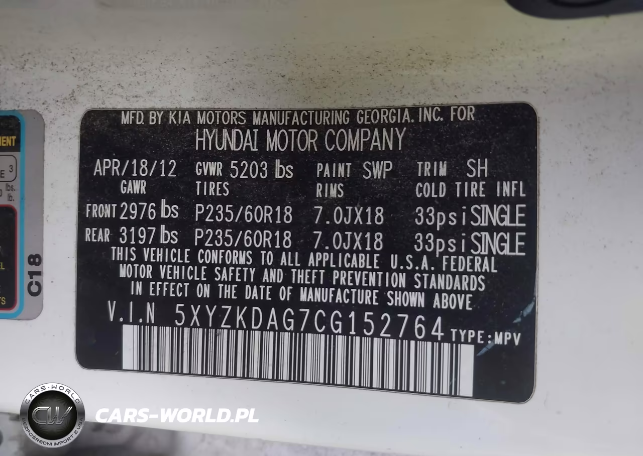 2012 Hyundai Santa Fe Limited V6 VIN:5XYZKDAG7CG152764 - 9