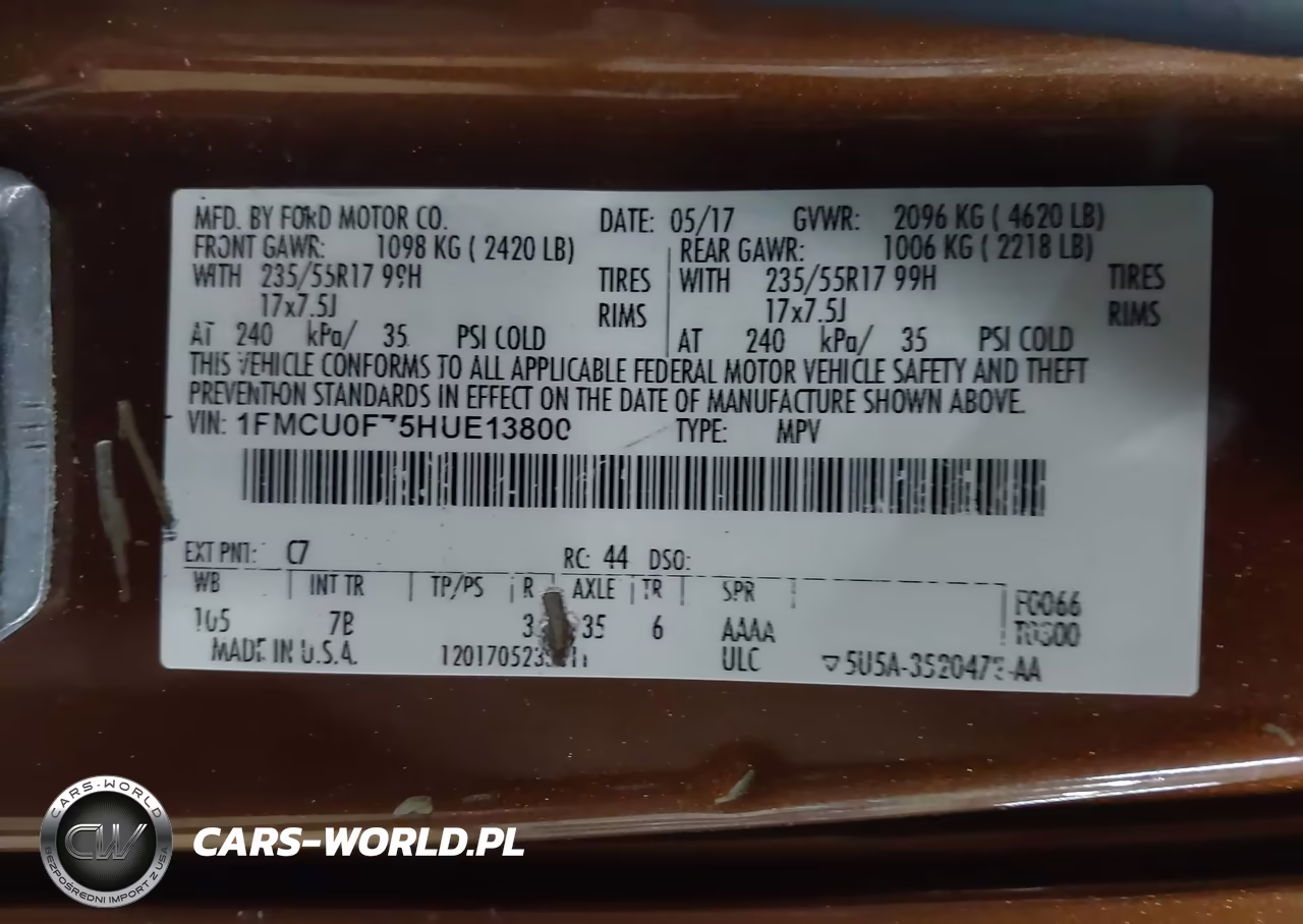 2017 Ford Escape S VIN:1FMCU0F75HUE13800 - 9