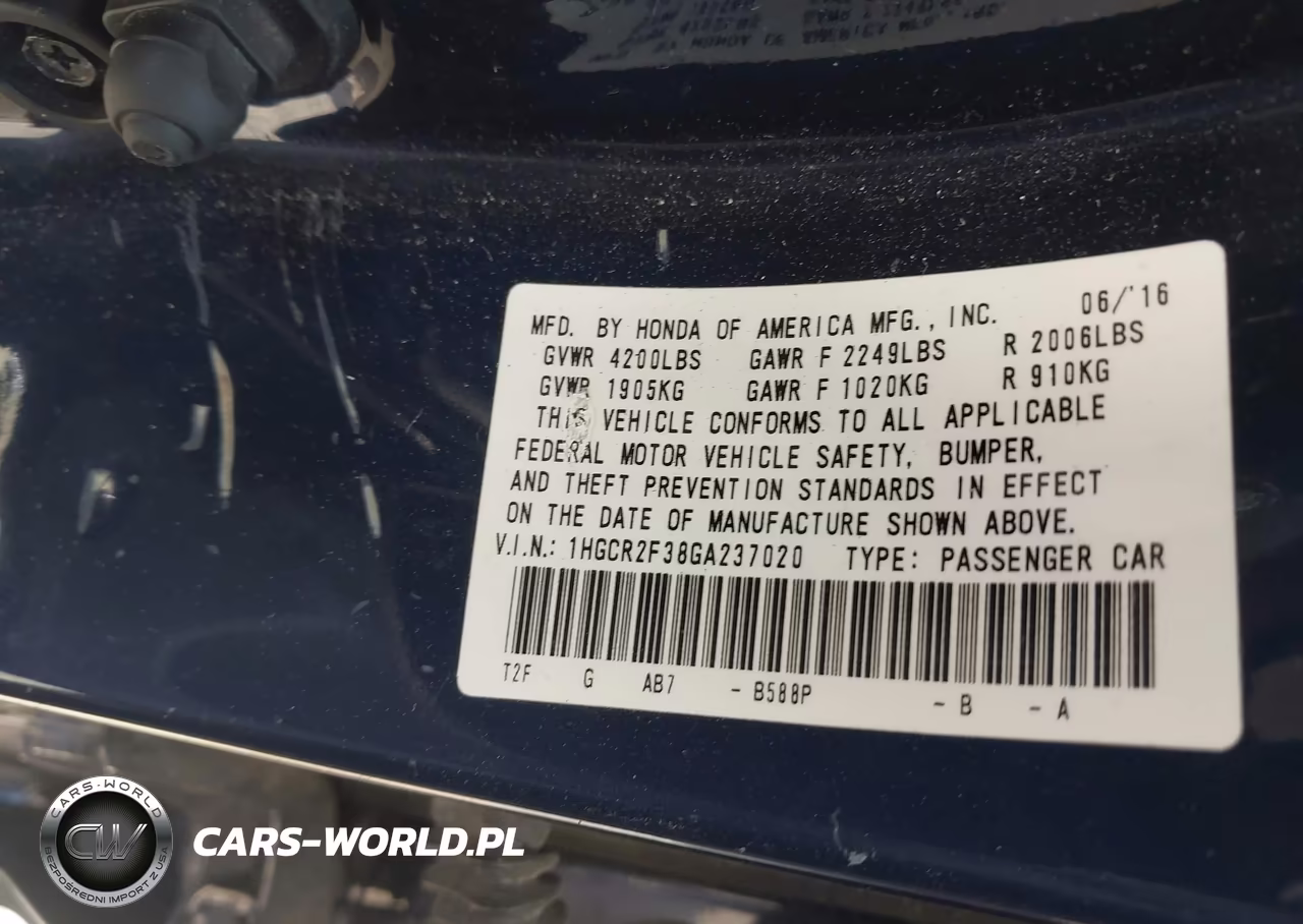 2016 Honda Accord Lx VIN:1HGCR2F38GA237020 - 9