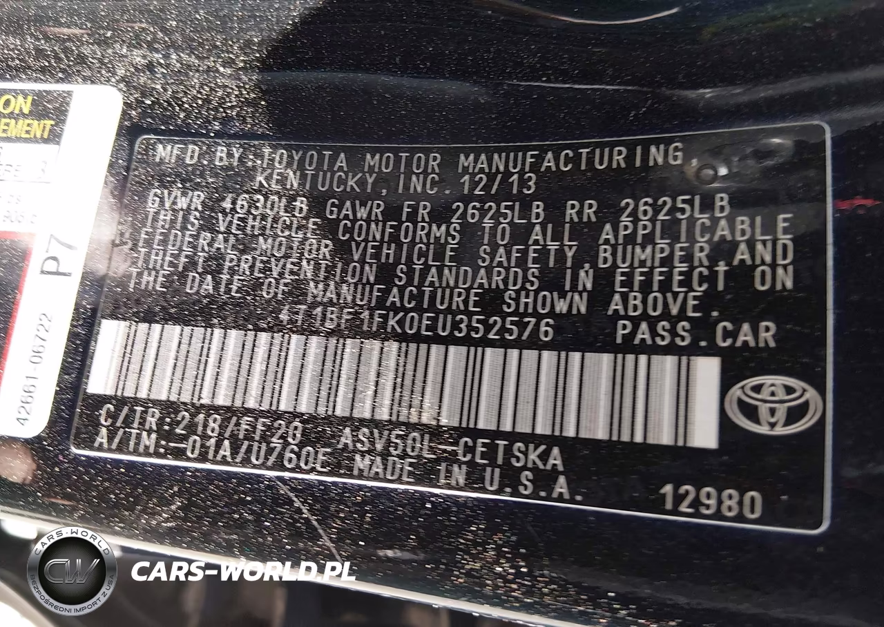 2014 Toyota Camry Se VIN:4T1BF1FK0EU352576 - 9