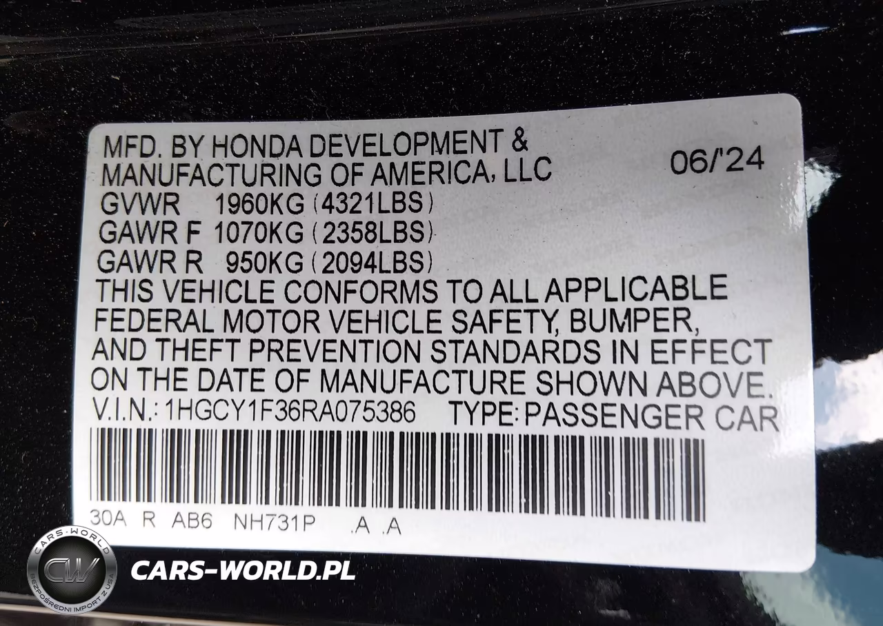2024 Honda Accord Ex VIN:1HGCY1F36RA075386 - 9