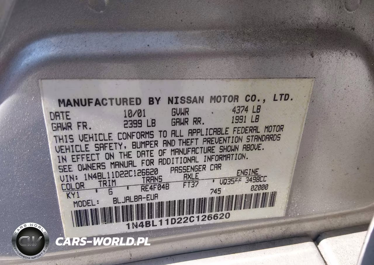 2002 Nissan Altima 3.5 Se VIN:1N4BL11D22C126620 - 9