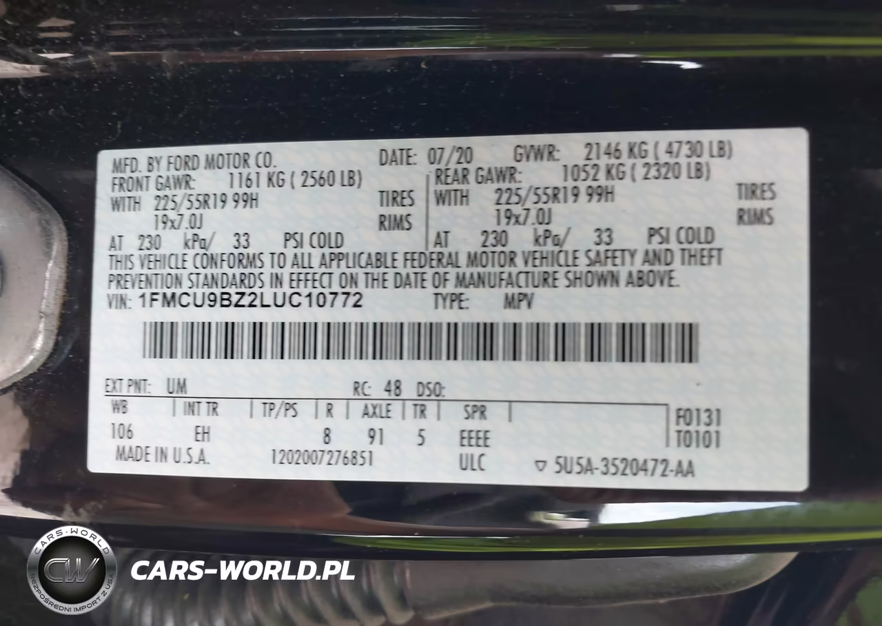 2020 Ford Escape Se Sport Hybrid VIN:1FMCU9BZ2LUC10772 - 9