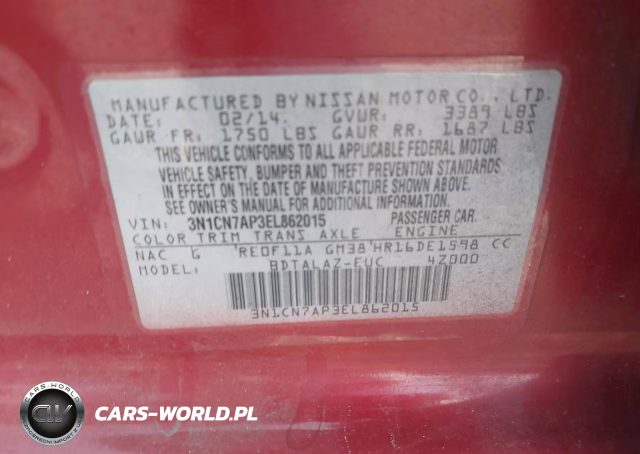 2014 Nissan Versa 1.6 S+ VIN:3N1CN7AP3EL862015 - 9