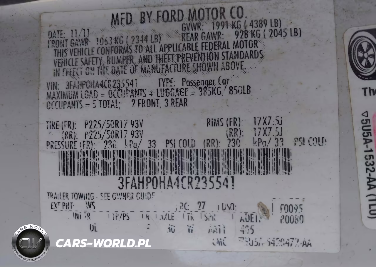 2012 Ford Fusion Se VIN:3FAHP0HA4CR235541 - 9