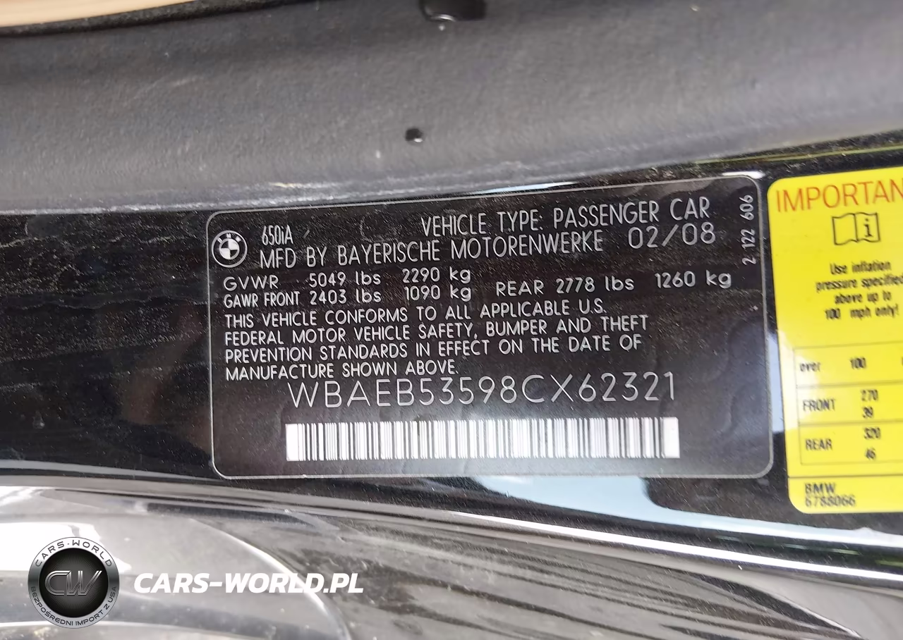 2008 BMW 650I VIN:WBAEB53598CX62321 - 9