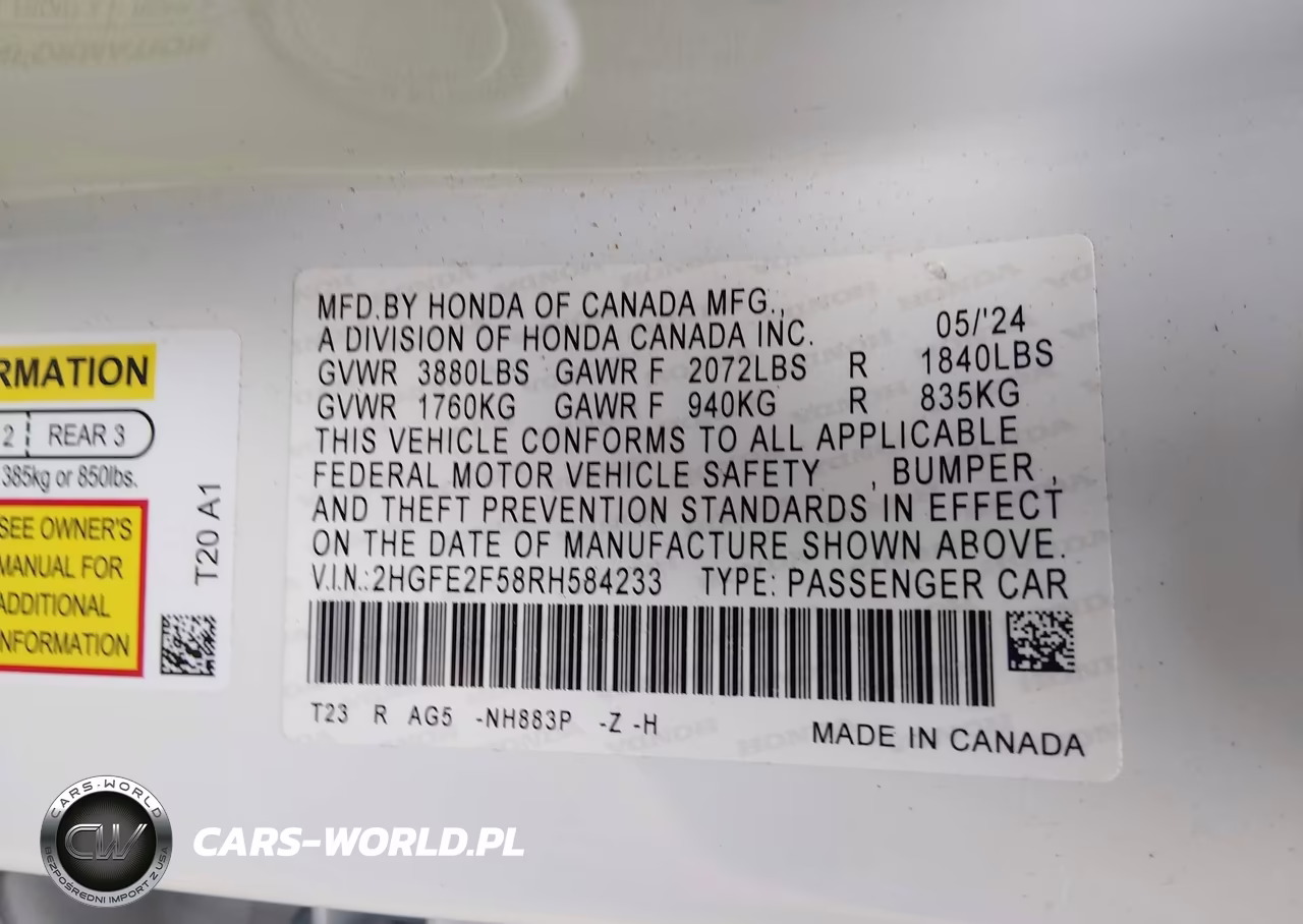 2024 Honda Civic Sport VIN:2HGFE2F58RH584233 - 9