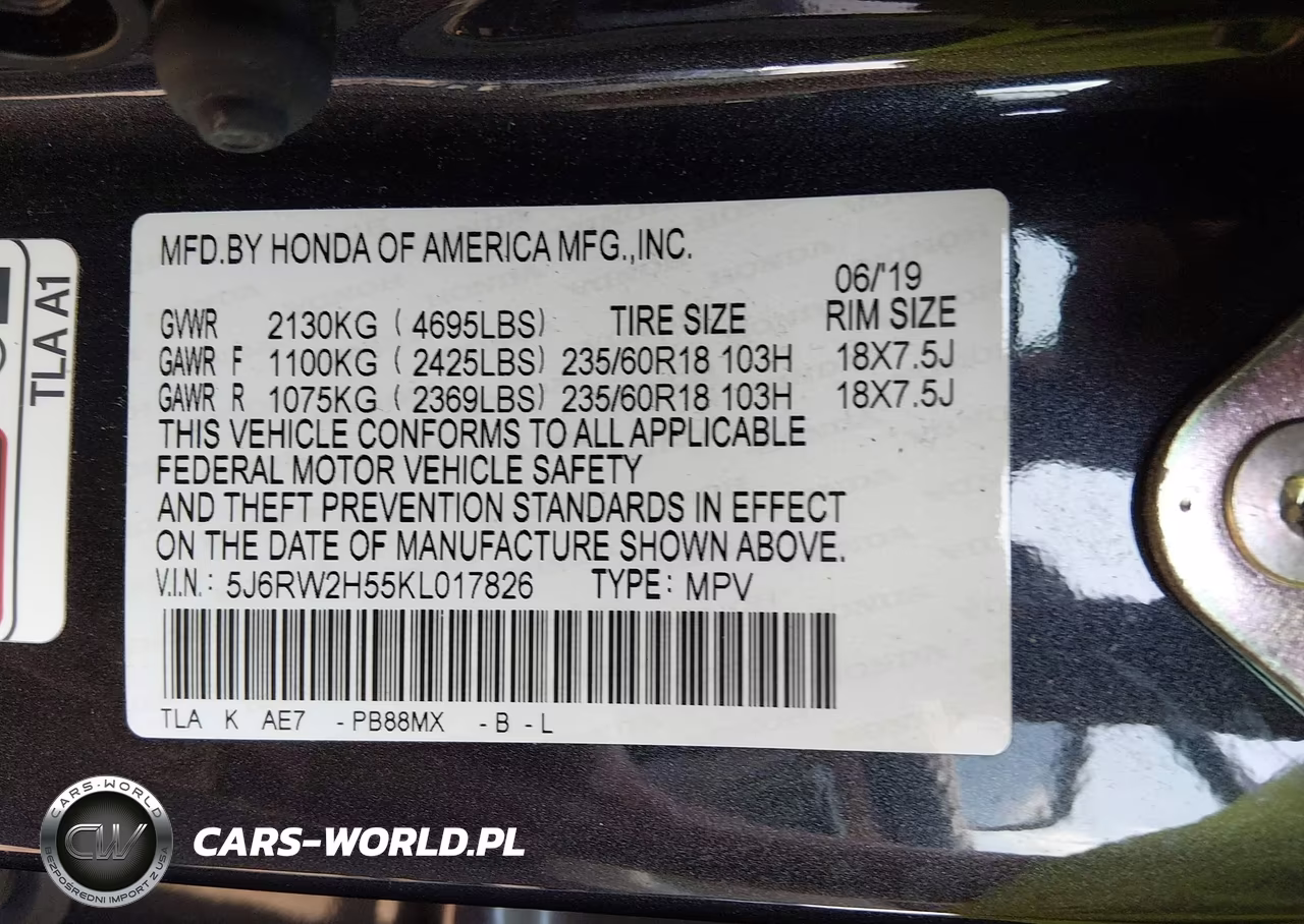 2019 Honda Cr-V Ex VIN:5J6RW2H55KL017826 - 9