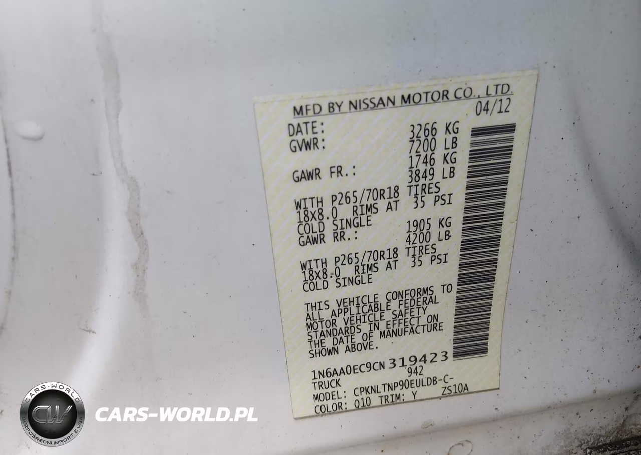 2012 Nissan Titan Sv VIN:1N6AA0EC9CN319423 - 9
