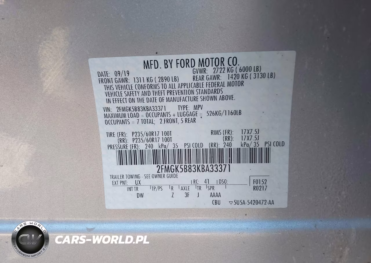 2019 Ford Flex Se VIN:2FMGK5B83KBA33371 - 9