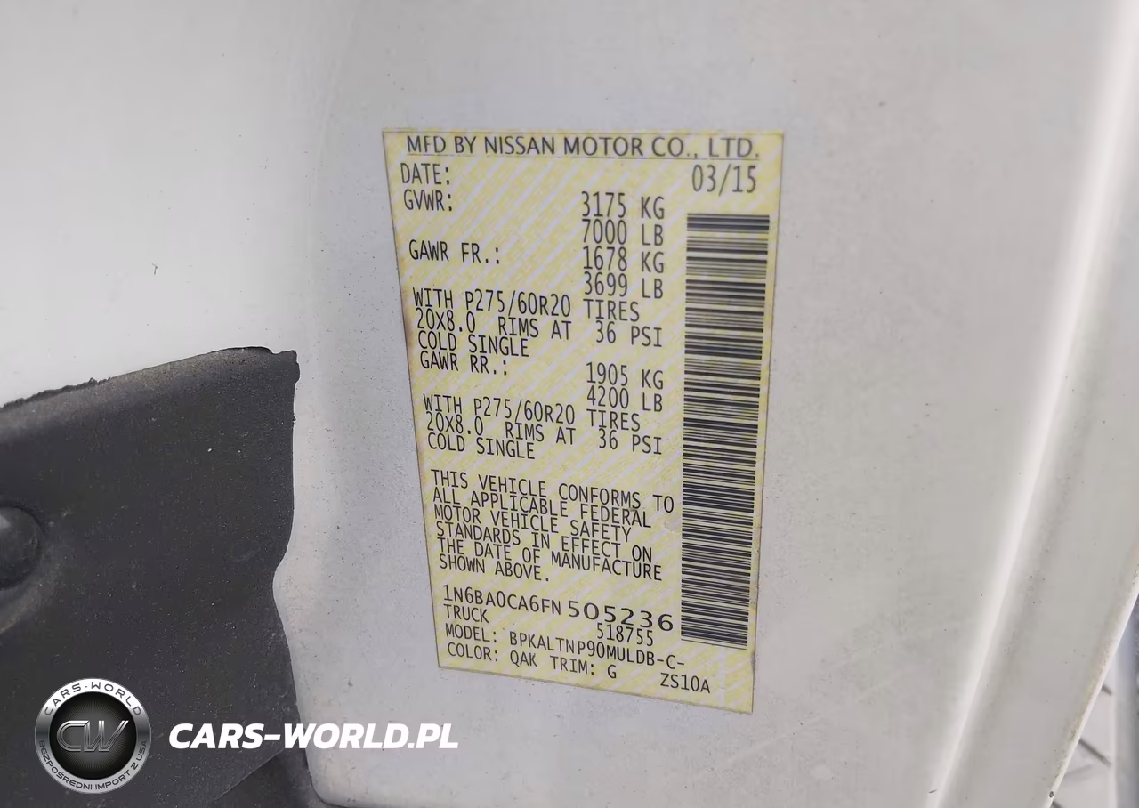 2015 Nissan Titan Sv VIN:1N6BA0CA6FN505236 - 9
